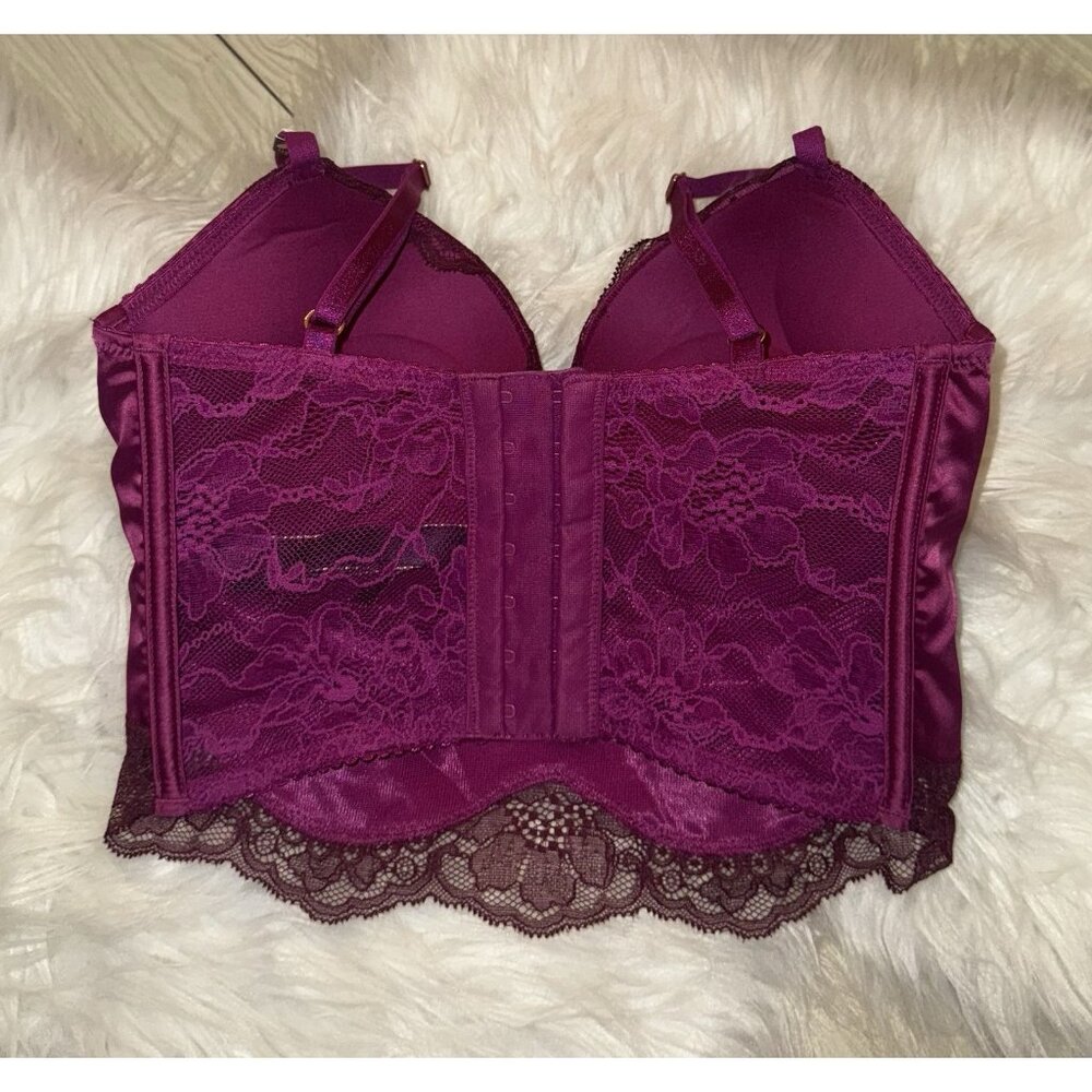 Victorias Secret Bombshell Plunge Bra Longline Add 2 Cups Satin Lace UW 32D New - Picture 4 of 7
